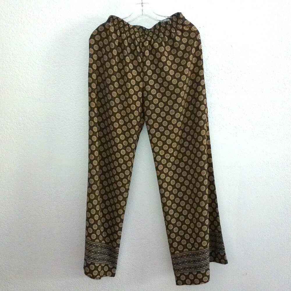 Final Touch, Brown/blue/gold floral wide leg pants